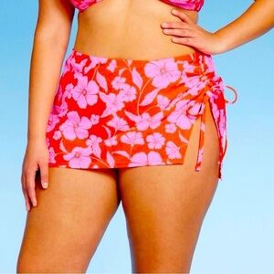 Women's Cinch Side Skirt Cover Up - Wild Fable Orange/Pink Tropical Print